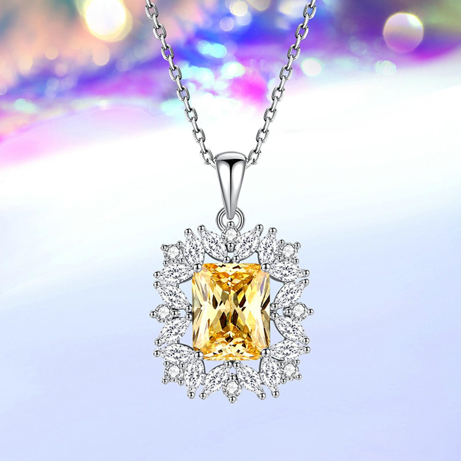 Collar de piedras preciosas para mujer, oro de 9/14/18 quilates, collar con colgante de flor con forma radiante de 4 quilates, citrino moissanita, oro real