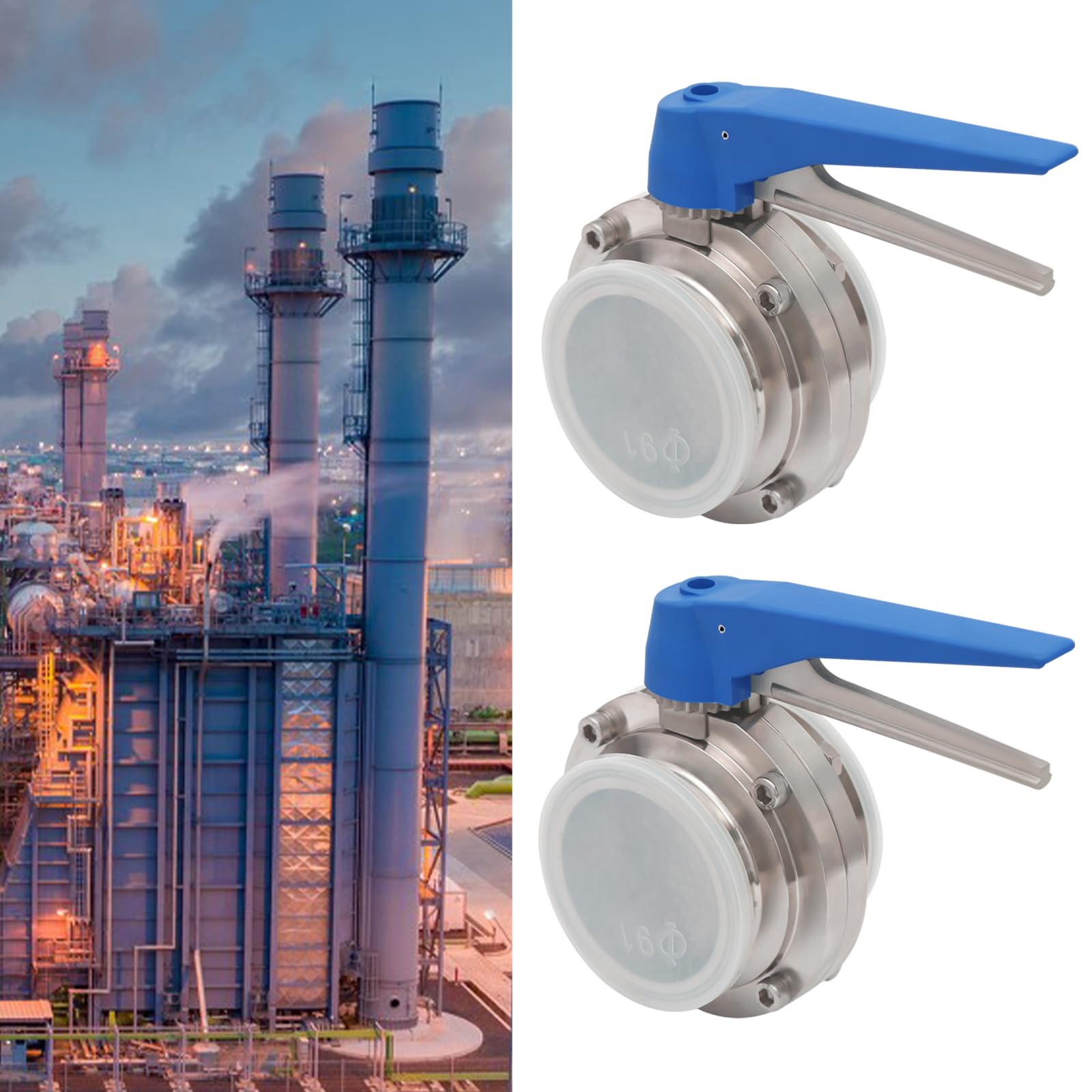 LyeXD 2 Pack 3Inch Butterfly Valves, Sanitary Stainless Steel Tri Clamp Butterfly Valve with Blue Trigger Handle, 2 Pcs Stainless Steel Tri Clamp Clover for Water, Air, Oil (3inch)