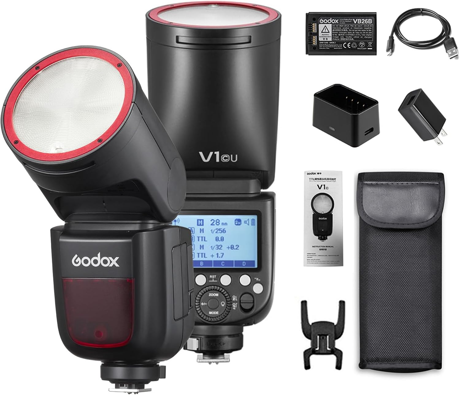 Godox V1 C U V1C U On Camera Flash Round Head TTL Speedlite 1/8000s HSS 1.5s Recycle Time 2.4G Wireless Control with LED Modeling Light Battery Compatible with Canon R5 R6 R8 700D 850D Cameras