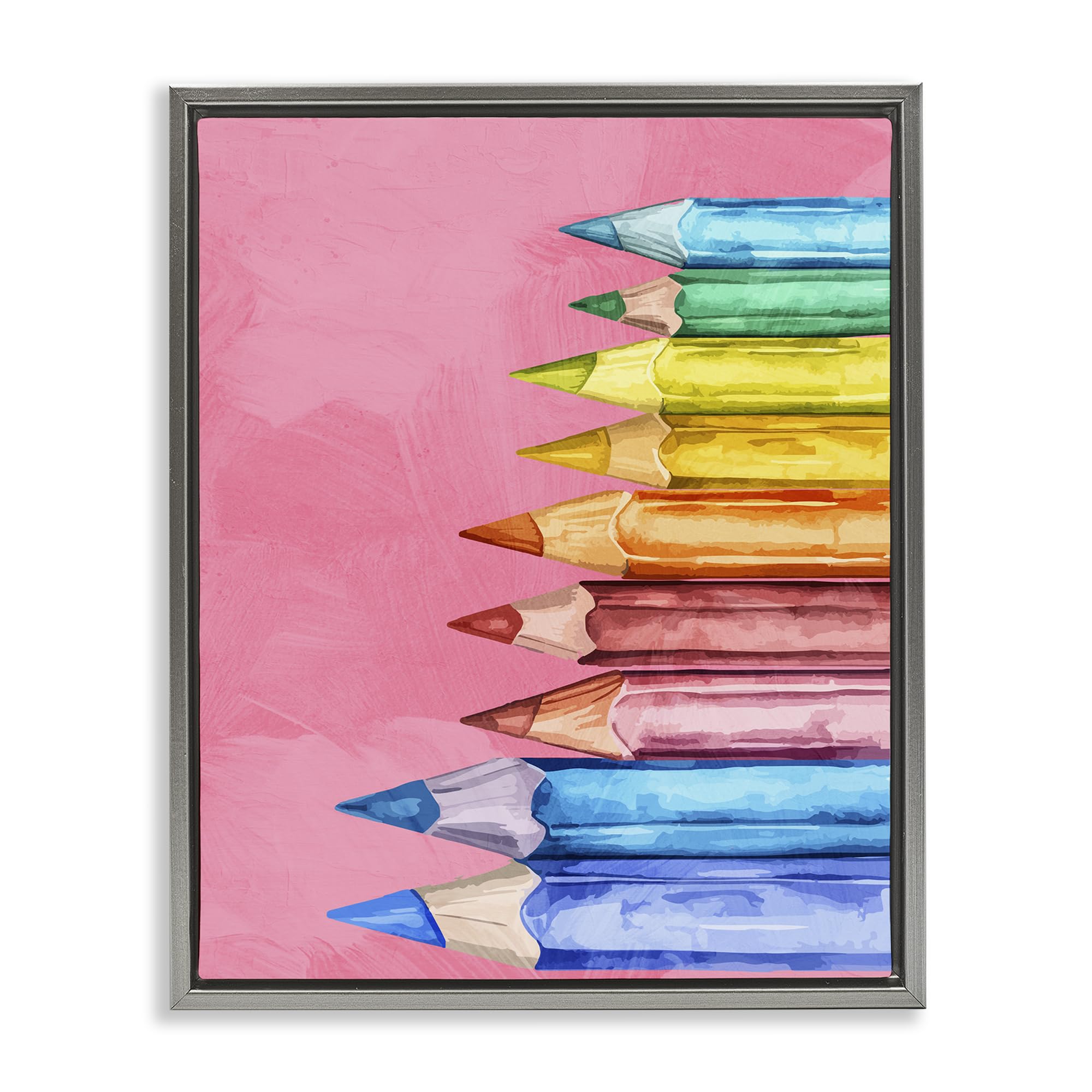 Stupell Industries Luster Gray (Matte) 'Vibrant Pencils On Pink'| Floating Frame Canvas Art