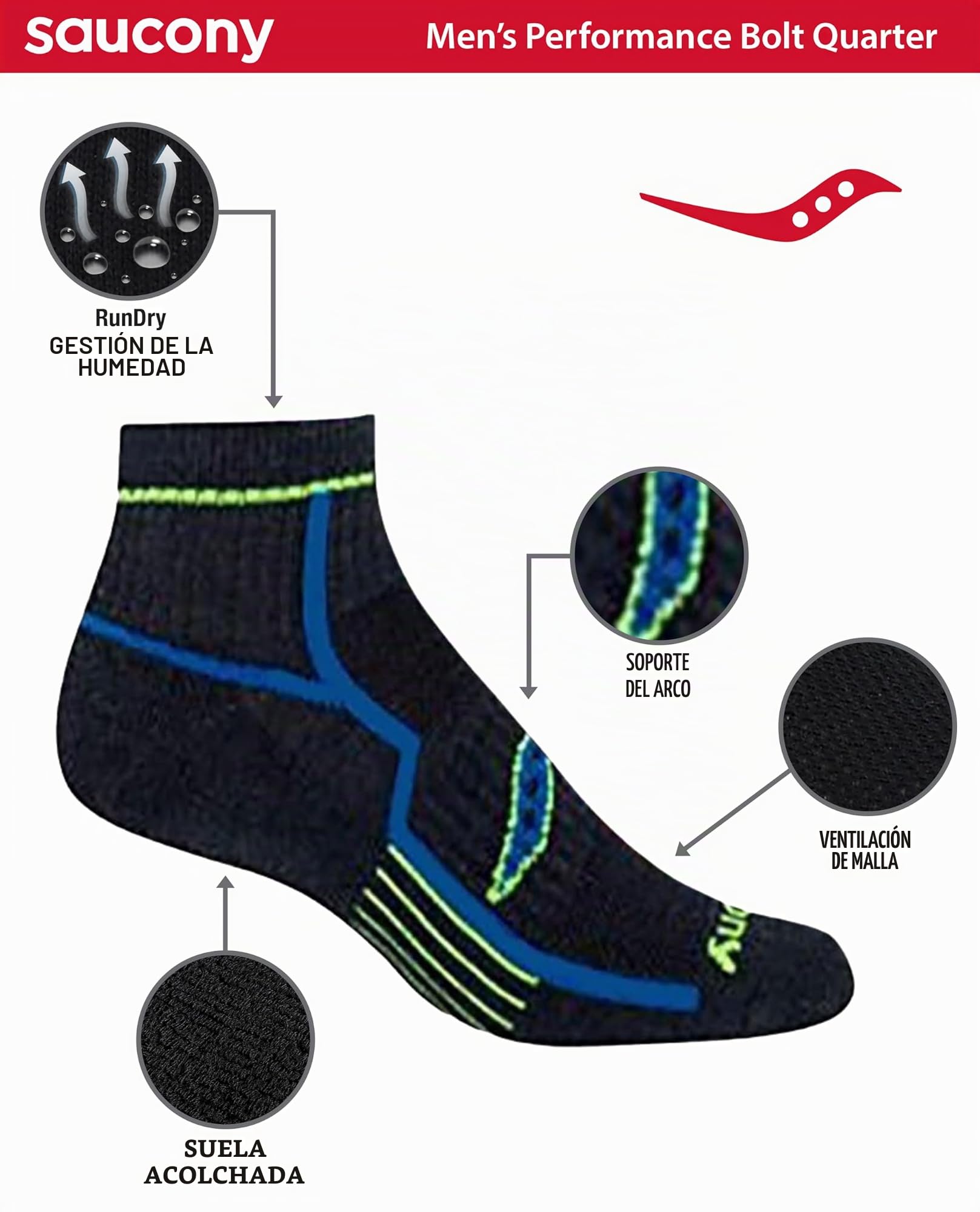 Saucony Men's Multi-pack Performance Comfort Fit Quarter Socks Calcetines para correr Hombre (Pack de 24)