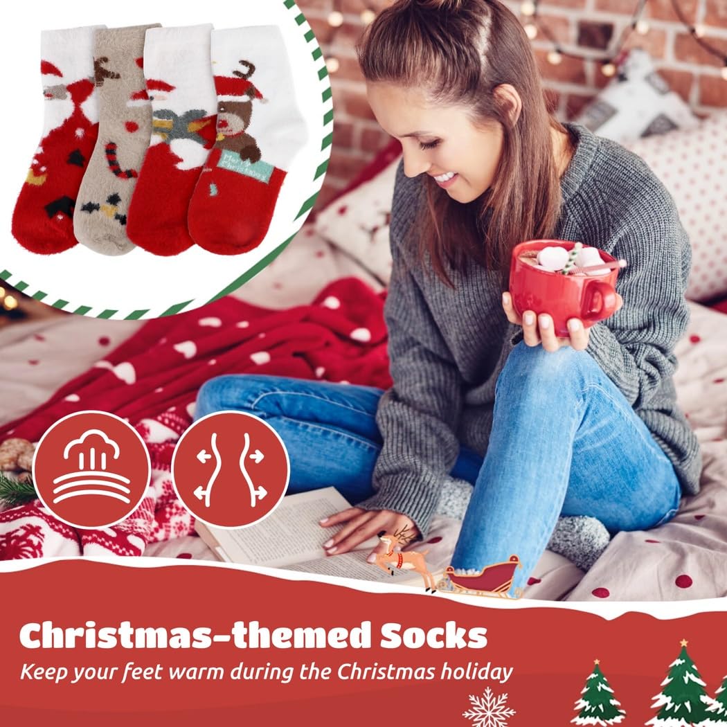 Warme Fleece-Weihnachtssocken, dick, gemütlich und bunt, ideal als Urlaubsgeschenk, 8 Stück