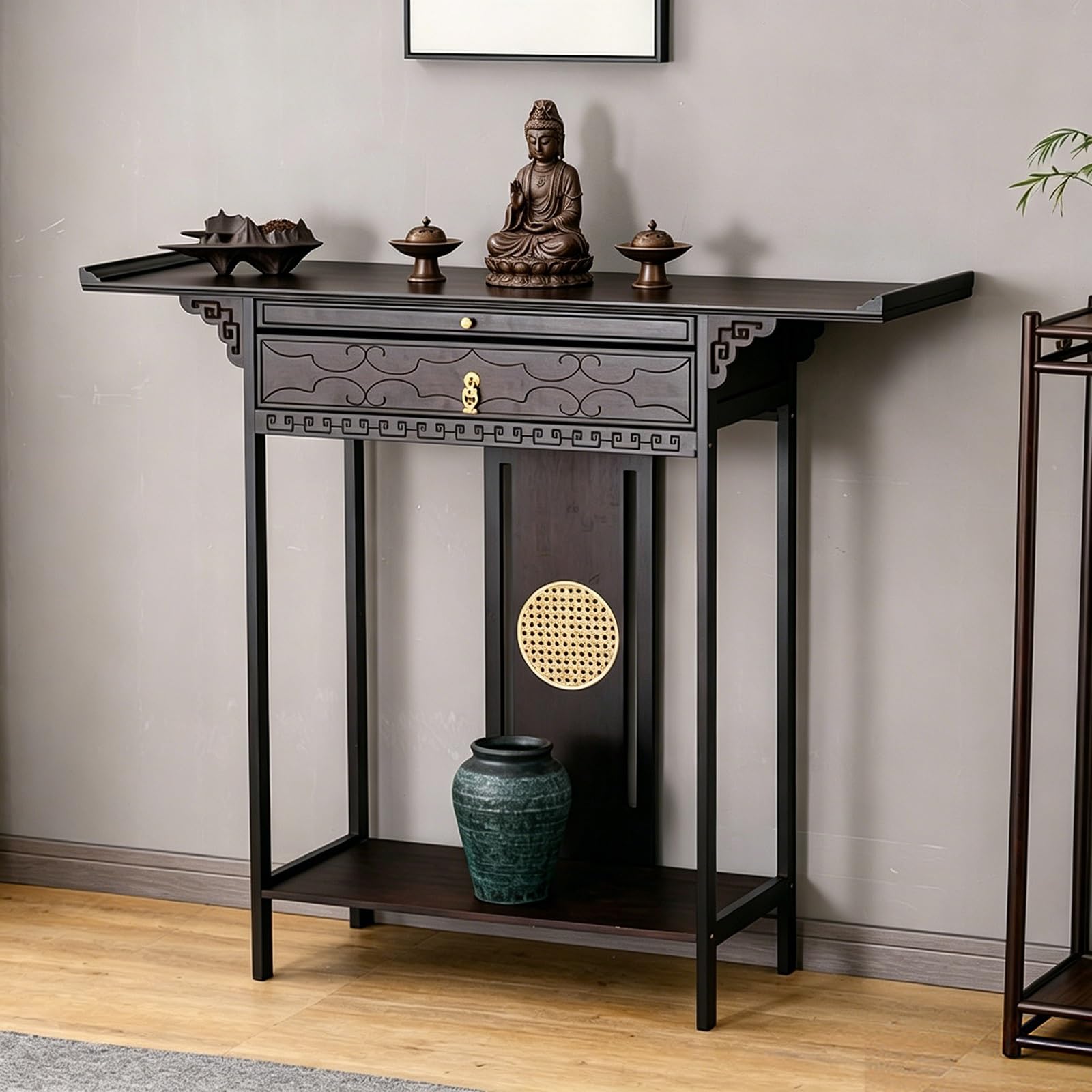 JNTFNE Buddhist Prayer Table, Meditation Altar Personal Shrine with Drawers, Chinese Buddha Shelf, Pooja Cabinet, for Homes Temples Ancestral Halls(100cm/39.4in)