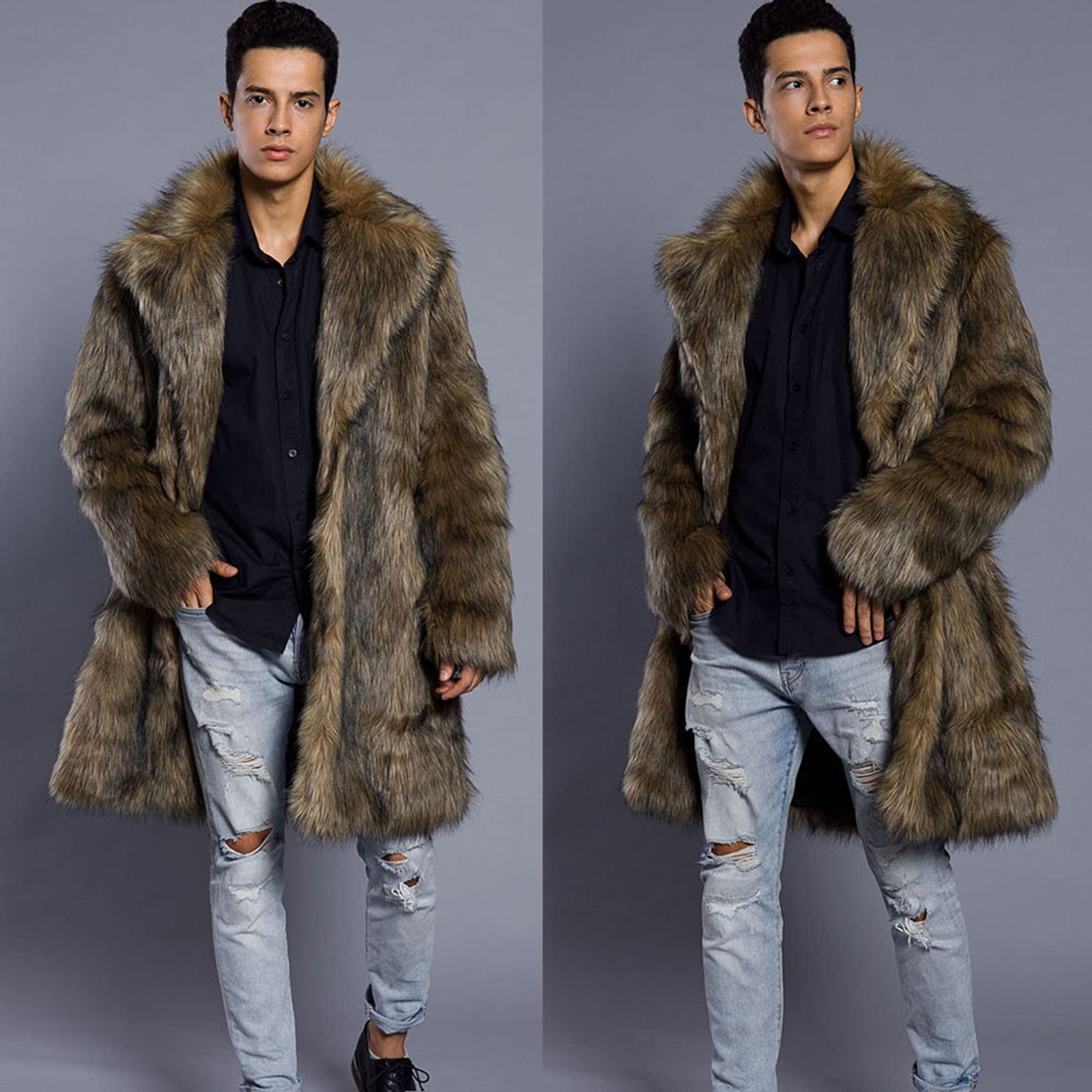 Männer Warme Verdickung Mantel Jacke Langer Mantel Jacke Kunstpelz Outwear Strickjacke Mode Solide Warme Lässige Wintermäntel