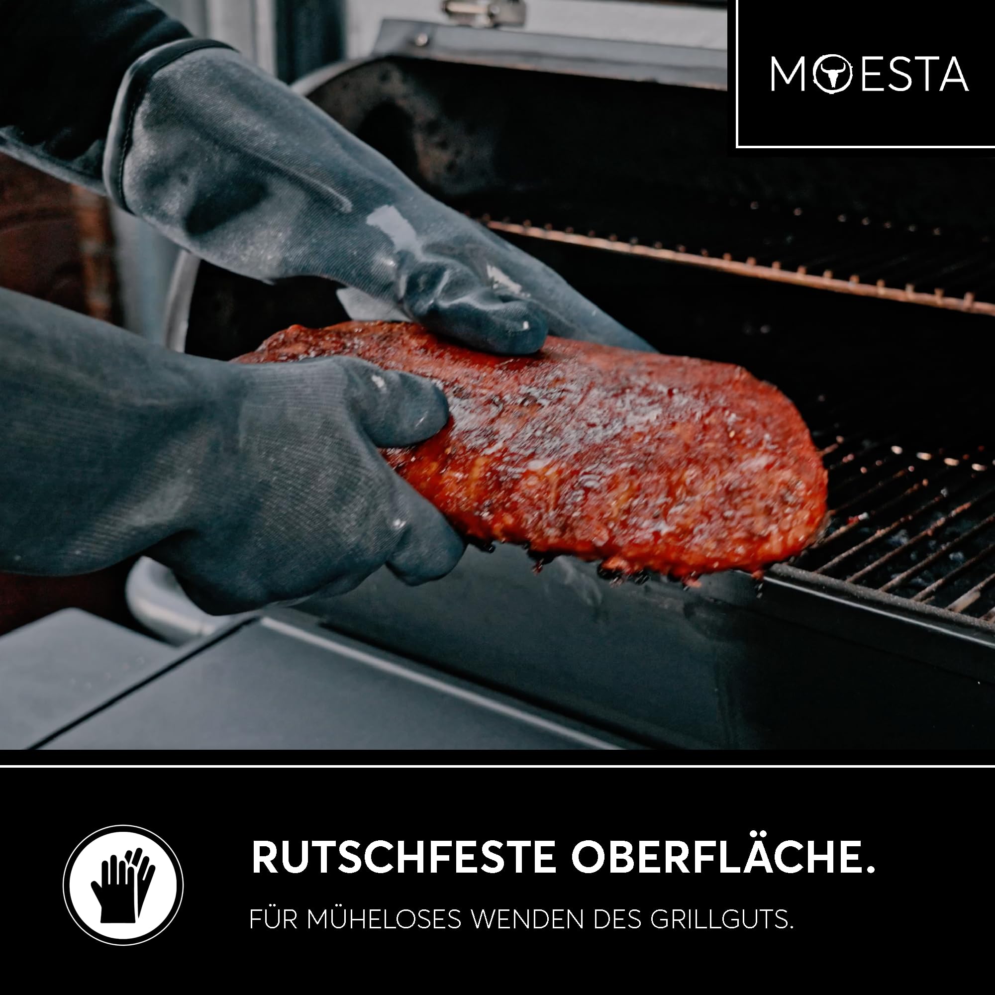 MOESTA BBQ EST. 2012 Moesta BBQ 20011 HeatPro Gloves - Guantes de silicona para barbacoa (resistentes al calor, lavables hasta 250 °C, talla M 8), color gris antracita