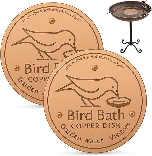 Ameble Disque en cuivre pour Bain d'oiseaux, Disque de Purification de 10 cm (3, 94 Pouces) avec Conception Stable à 3 Points, fabriqué en cuivre renforcé à 99, 9% (Style 1). - 1