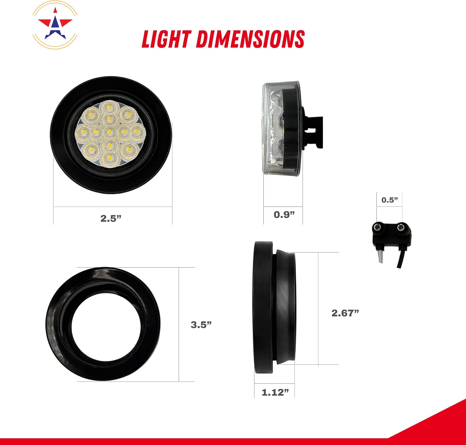 2x 2.5 Round White Led Clearance Side Marker Courtesy Interor Lights Kit 13 Diodes Light Grommet 2 Wire Pigtail Truck Trailer Rv Flush Mount Waterproof 12V Sealed, Front Lamps, Reverse Backup image 2