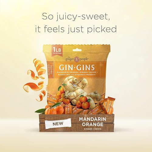 Miniatura 3 de GIN GINS Masticables de jengibre y naranja mandarina  Caramelo de jengibre fresco natural por The Ginger People  Caramelo saludable envuelto