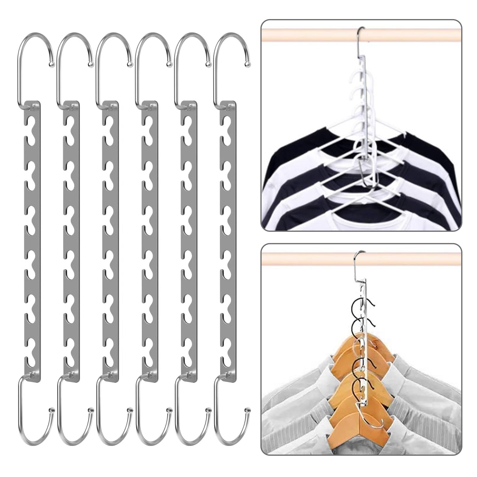 POHOVE 6 Pcs Space Saving Hangers, Metal Hangers can hang up to 12 pieces of clothing, Space-Saving Design for Closet Organizer and Storage,26cm/10.24in Long