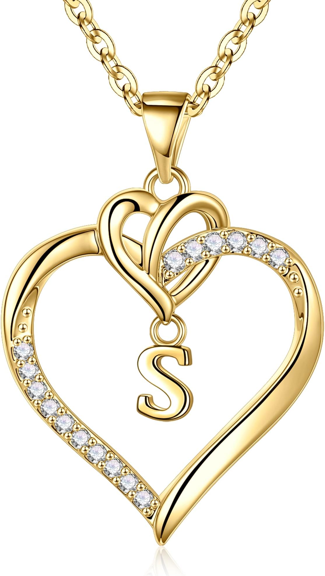 STORUP Mothers Day Gifts - Heart Initial Necklaces for Women Girls Gift, 14K-Gold-Plated Initial A-Z Heart Necklaces for Teen Girl Jewelry Birthday Mothers Day Gifts for Mom Wife Her