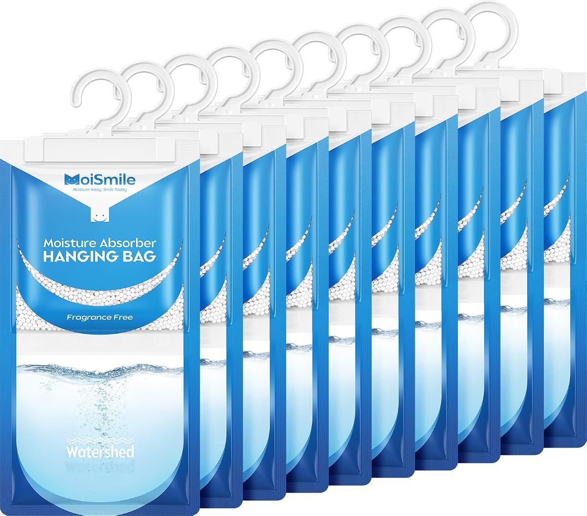 Hanging Moisture Absorbers 10 Pack, Unscented Dehumidifier Bags 9.8 oz | Odor Elimination, Humidity Control, Visible Water Collection, Leak-Resistant, for Closet, Basement, Bathroom, Bedroom, Car