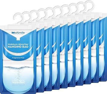 Moisture Absorbers 10 Pack, Fragrance Free Hanging Closet Dehumidifier Bags, Humidity Packs Odor Eliminator for Closet, Bathroom, Bedroom, Basement, Car, 9.8 OZ