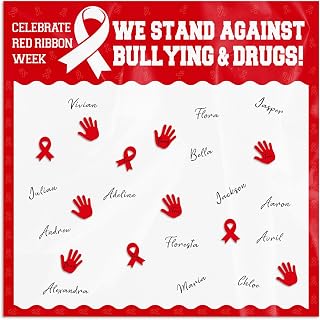 Spiareal 1005 Pcs Red Ribbon Week Supplies Included Drug Free Red Awareness Autograph Poster 6x6 ft Sticky Notes Pens AIDS HIV Prevention Awareness for Public Charity Fundraiser Support Supplies