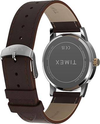 Timex メンズ Main Street 38mm 腕時計 - ブラウンストラップ グリーンダイヤル シルバートーンケース
