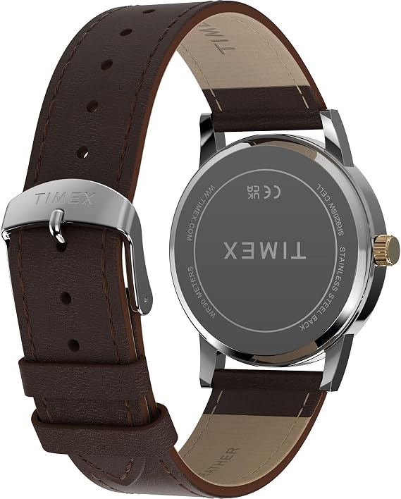 Timex メンズ Main Street 38mm 腕時計 - ブラウンストラップ グリーンダイヤル シルバートーンケース