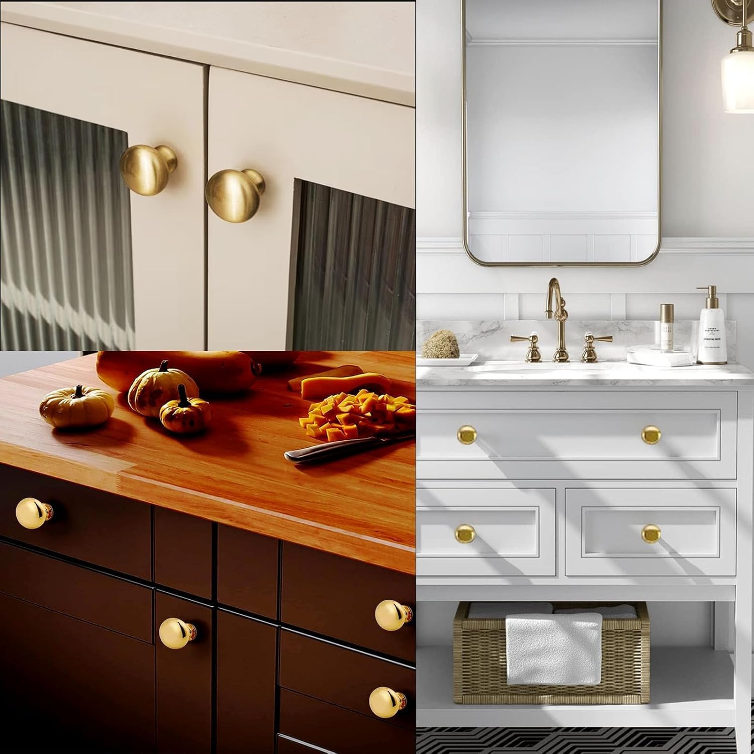 Gold Drawer Knobs Polished Chrome Cabinet Hardware Round Mushroom Gold Cabinet Knob Pull Handle 30mm/1.18" for Kitchen Cupboard Furniture Chest Door Dresser Bathroom (4pack)