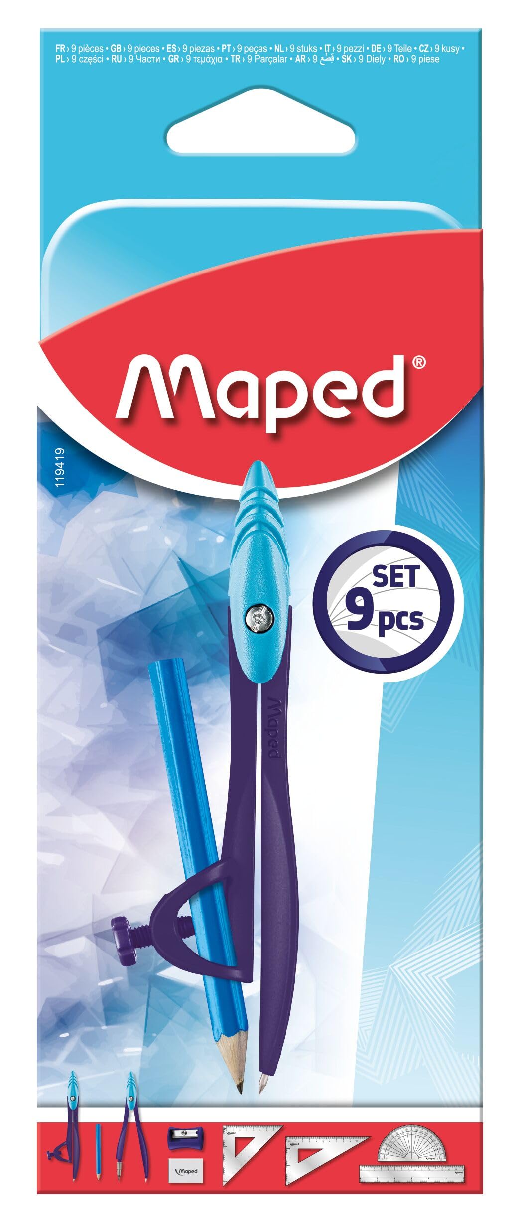 Maped - Arctic Geometry Mathset School Compass Set - Compass Ring + Compass - Drawing Set - Pencil Sharpener - Eraser - Pencil - Metal Box