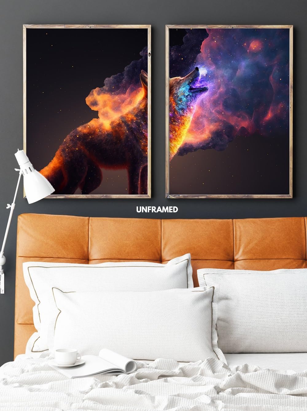 Howling Wolf, Galaxy Inspired Artwork, Animal Portrait, Set of 2 Poster Print Painting, Wall Décor, Multiple Sizes (12 x 16 Inches) image 3