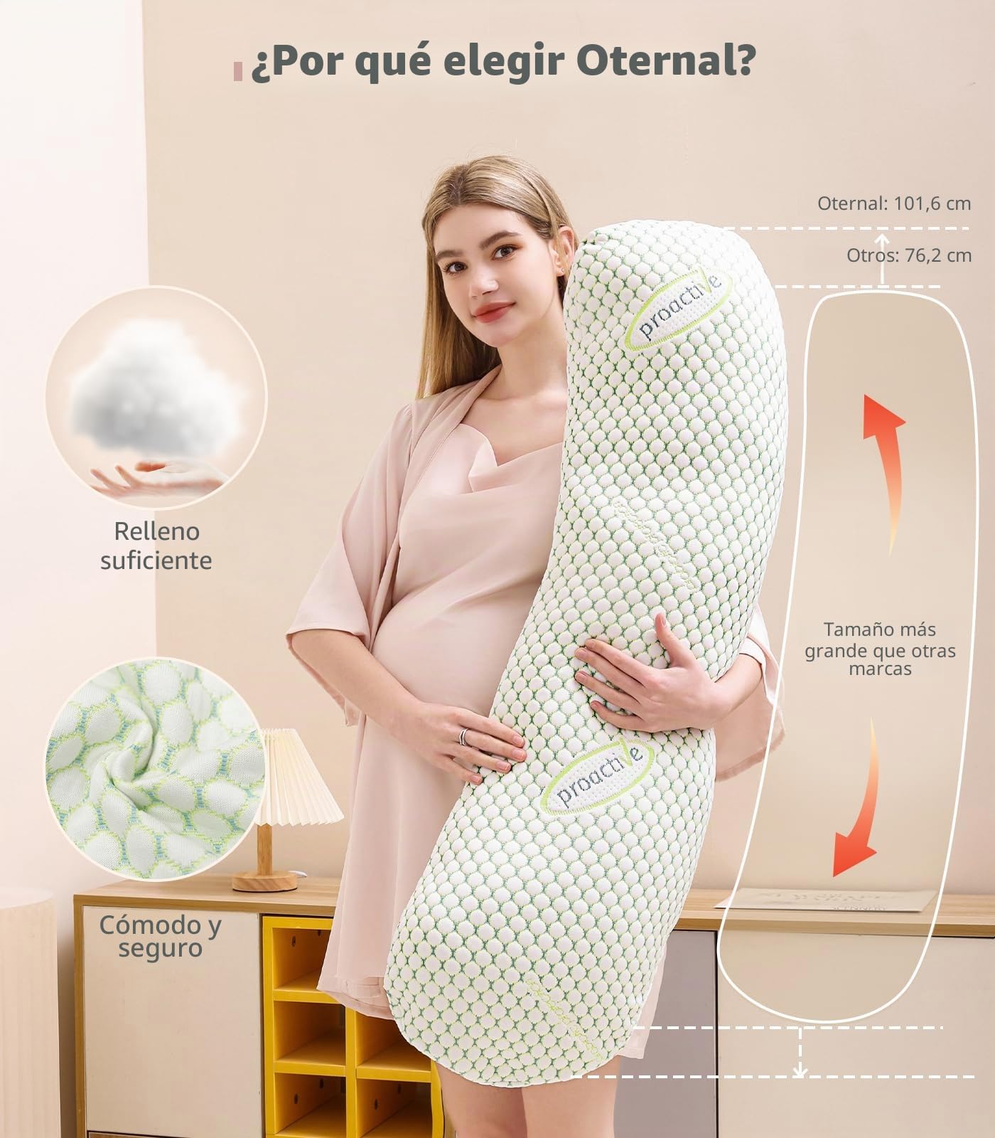 Oternal Almohada de embarazo para mujeres embarazadas, almohada corporal suave para embarazo, apoyo para espalda, caderas, piernas, almohada de maternidad con funda de almohada desmontable y ajustable