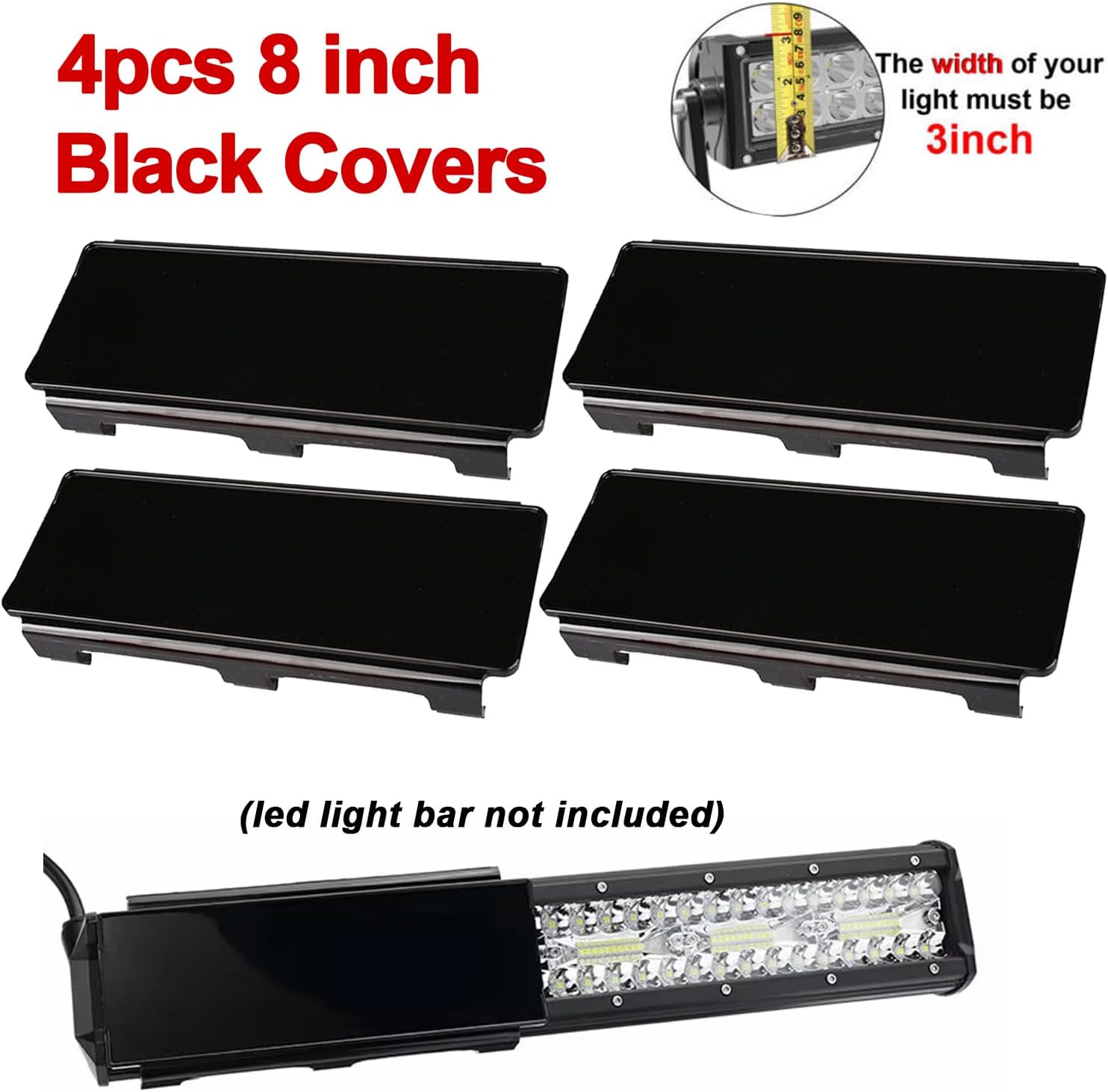 32inch LED Light Bar Cover Black Polycarbonate Lens Cover for Straight and Curved Driving Off Road Lights Bar Waterproof Dustproof Scratch-Proof Shockproof Light Cover Shell(4pcs 8inch Black Covers)