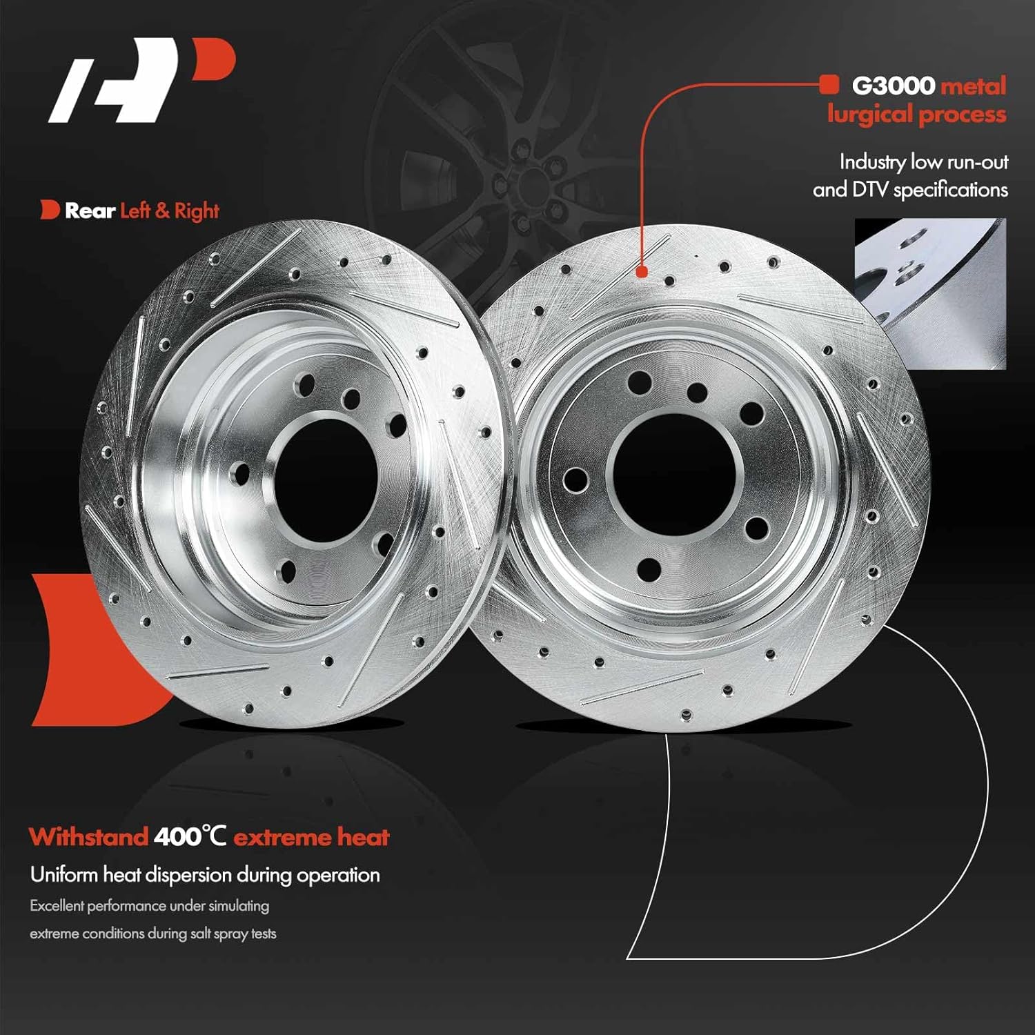 A-Premium Front and Rear Drilled and Slotted Disc Brake Rotors + Ceramic Pads Kit Compatible with BMW Models - E46 Series 325xi 2001 2002 2003 2004 2005, 12-PC Set