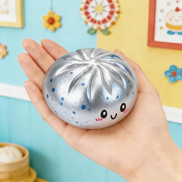 Dumplings Squishy, Cute Glitter Rainbow Dumplings Squishiest avec Visage,Jouet Sensoriel Brillant avec Cuiseur Vapeur, Stress Relief Toys Adults for Home Office - 5