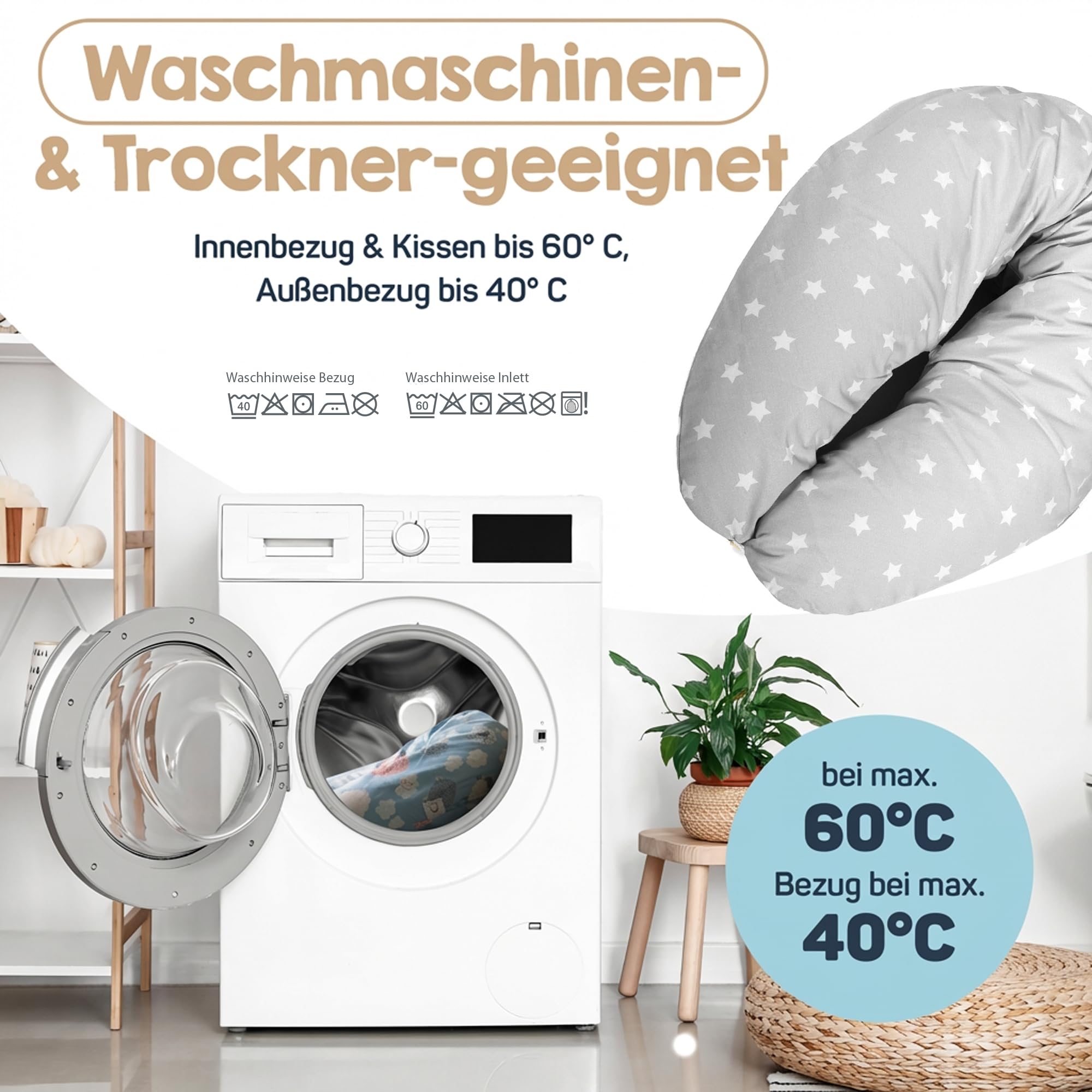 Baby's Stillkissen XXL - 190cm Schwangerschaftskissen mit Bezug - Geprüftes Schwangerschaft Kissen für Baby & Erwachsene - Kuscheliges Stillkissen Seitenschläferkissen & Lagerungskissen Erwachsene