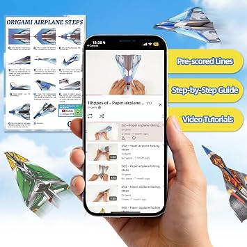 HAPMARS Paper Plane Kit for Kids 8-12, 60 Sheets Paper Airplane Book