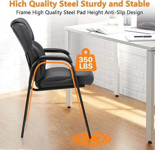 Miniatura 8 de CLATINA Juego de 2 sillas de recepción de espera, sin ruedas, sillas de invitados de cuero con reposabrazos acolchados, sillas de escritorio de