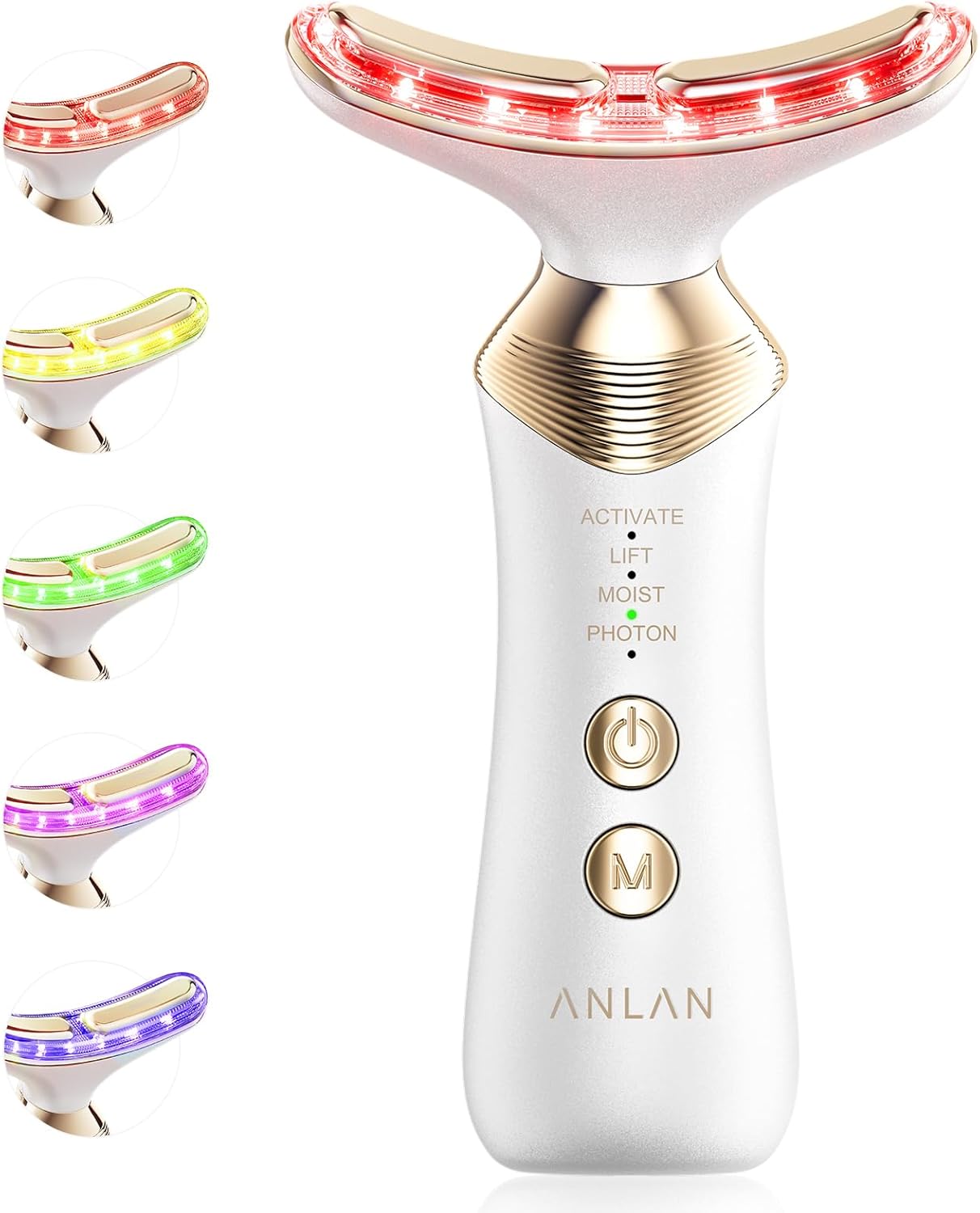 24K Gold Face Massager Facial Lifting,ANLAN Led Facial Sculptor with 5 Light Therapy Gua Sha Tool Anti Aging 4 Modes 42±3°C for Neck Lift Jaw Trainer Cheek Firming Anti Wrinkle Double Chin Reducer