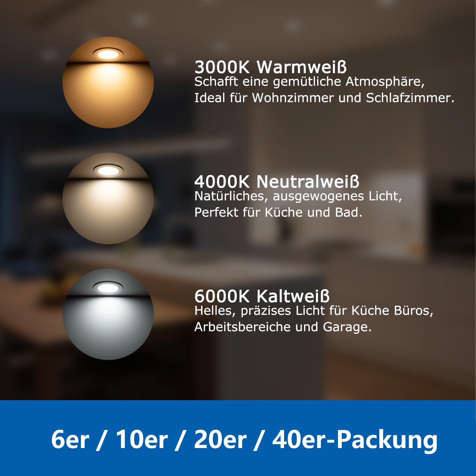 ZIZZLER 40er Set LED Einbaustrahler 230V Flach 68-80mm IP44 Neutralweiß 5W 4000K