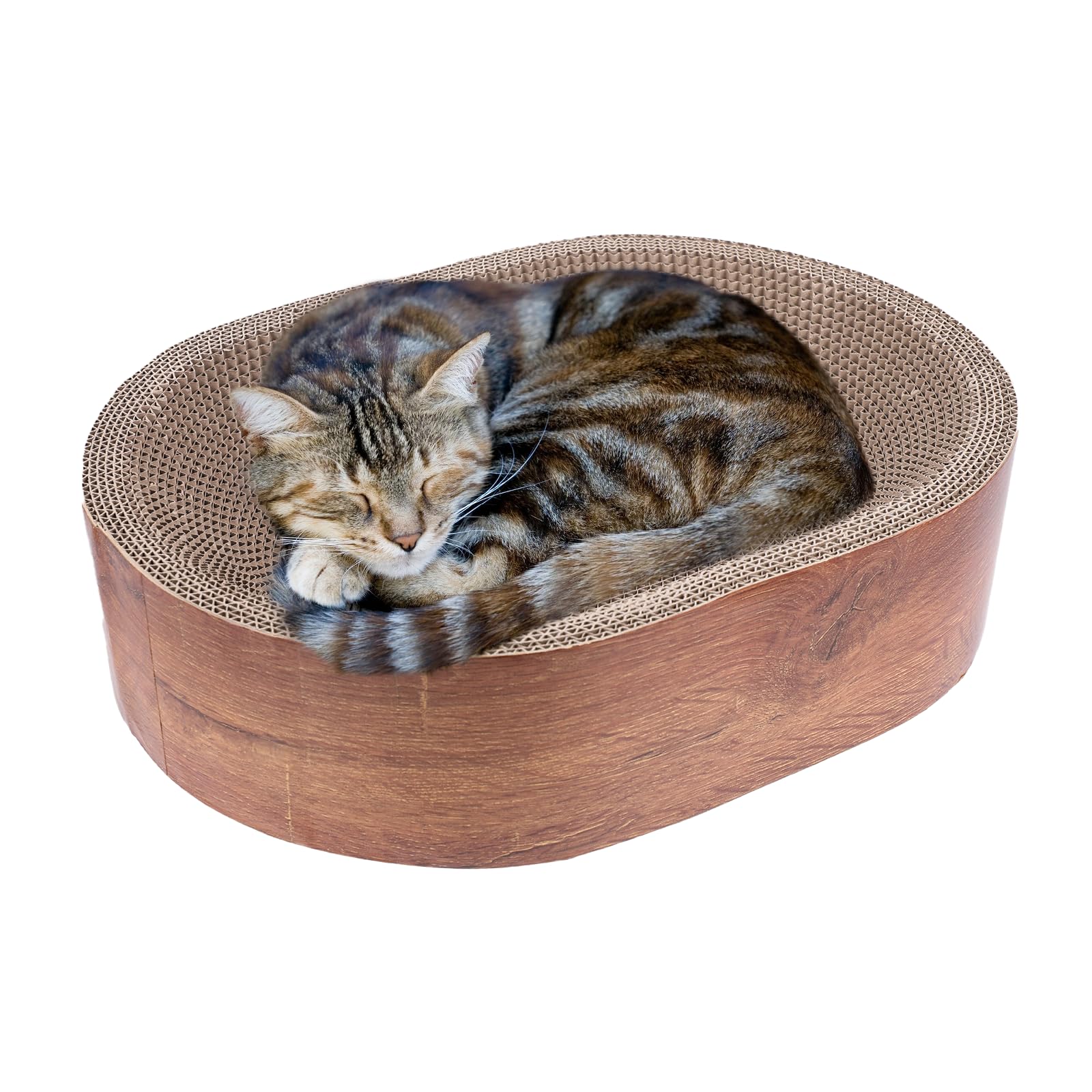 Cat Scratcher Bed 2 in 1 Oval Cat Scratch Pad Bowl Nest Corrugated Cardboard Breathable Cat Lounge Couch Cat Scratch Board for Indoor Cats Protecting Furniture Sofa Carpets