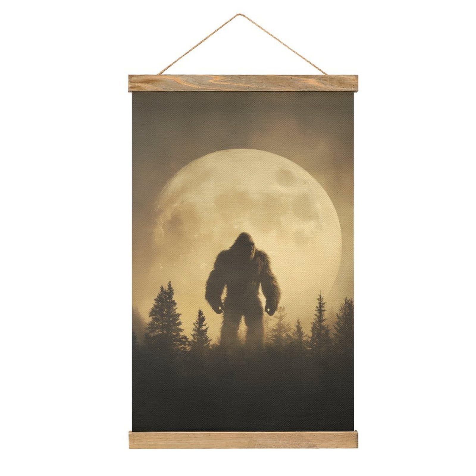 CGSBNGHA Bigfoot Sasquatch And Moon Wall Art Prints Linen Hanging Painting Scroll Paintings Pictures Decor for Home