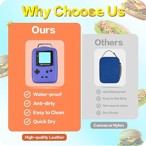 Miniatura 3 de Hairao Fiambrera para niños, bolsa de almuerzo suave aislada de cuero, mini hielera de Gameboy para el regreso a la escuela, kit de bolsa térmica de