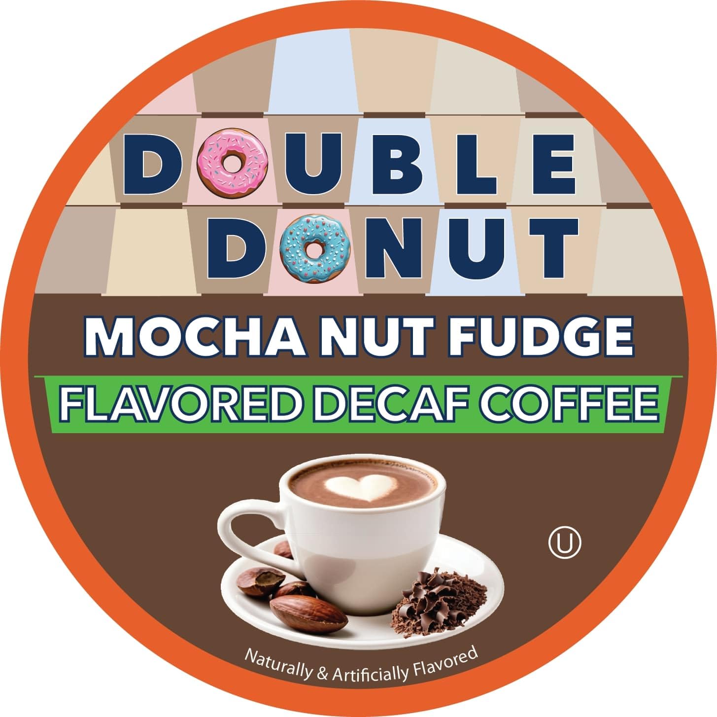 Double Donut Coffee Medium Roast Decaf Coffee Pods, Mocha Nut Fudge Flavored, for Keurig K-Cup Machines, 72 Single-Serve Capsules per Box