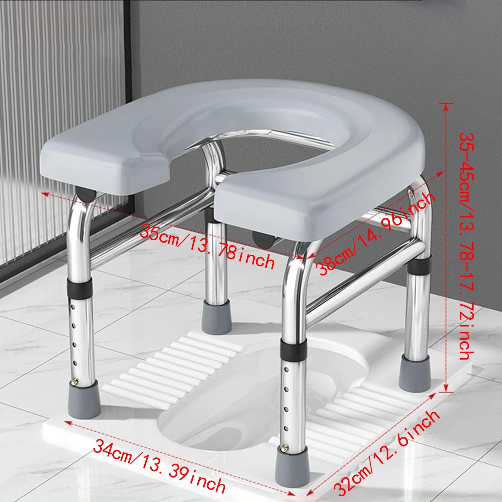 B Baosity Taburete de Inodoro Ajustable para Mayores Estructura Robusta de Acero Inoxidable Soporte hasta 150kg Diseño Impermeable Adecuado para Pacie, Gris