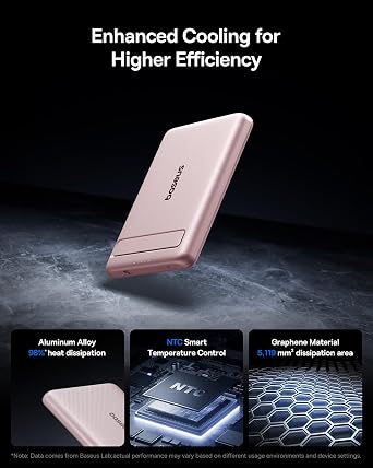 Baseus Picogo Power Bank, Smallest Qi2 Certified 15W MagSafe Portable Charger, 0.5 Ultra Slim 5000mAh Magnetic Battery Pack with Stand, Alloy Wireless Charger for iPhone 17 Pro Max/17 Air/16 Series