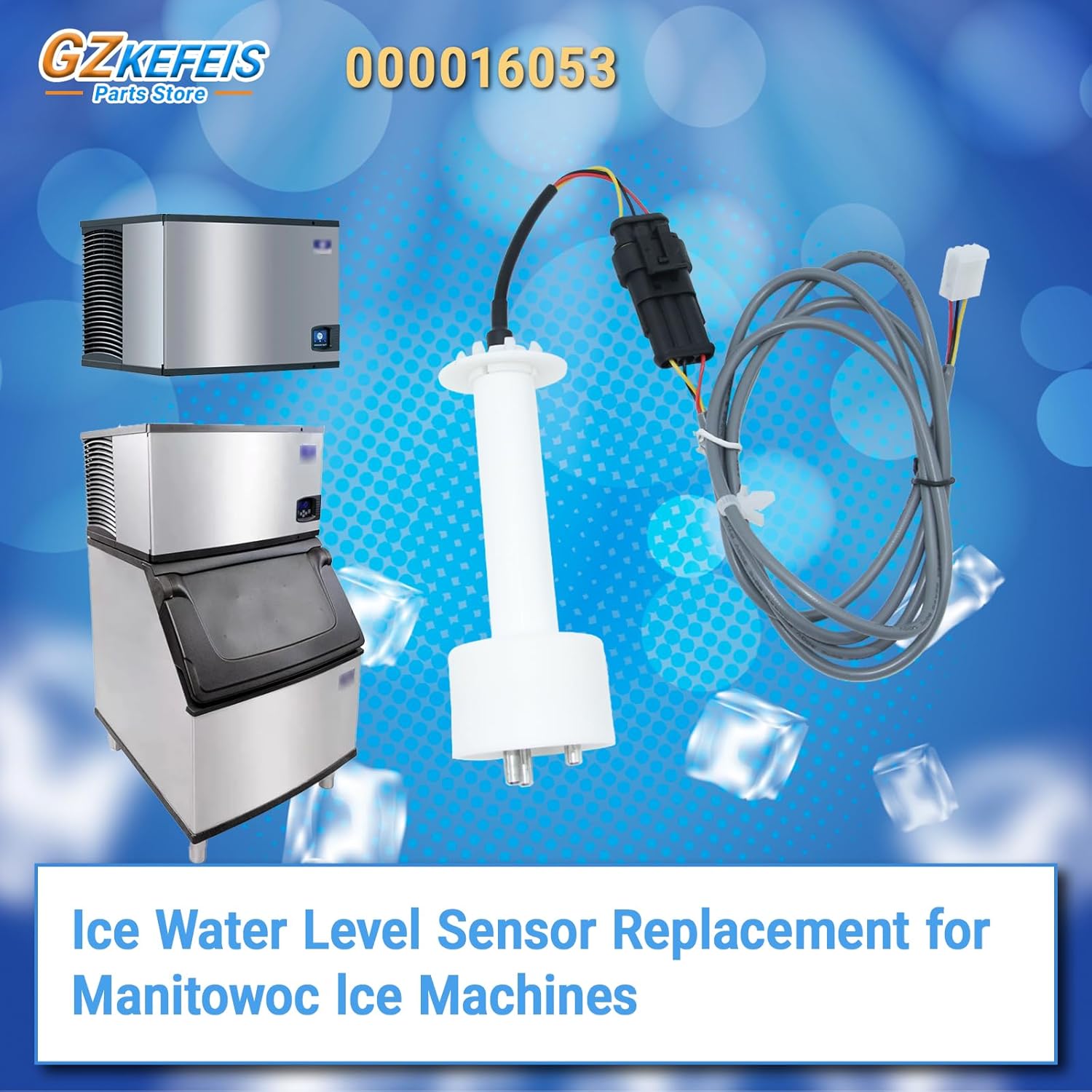 000016053 Ice Water Level Sensor Probe Kit, Compatible with Manitowoc Ice Machines I0600, I1400, ID0522A, ID0452A, ID0322A- Replacement Harness for Commercial Ice Maker Parts