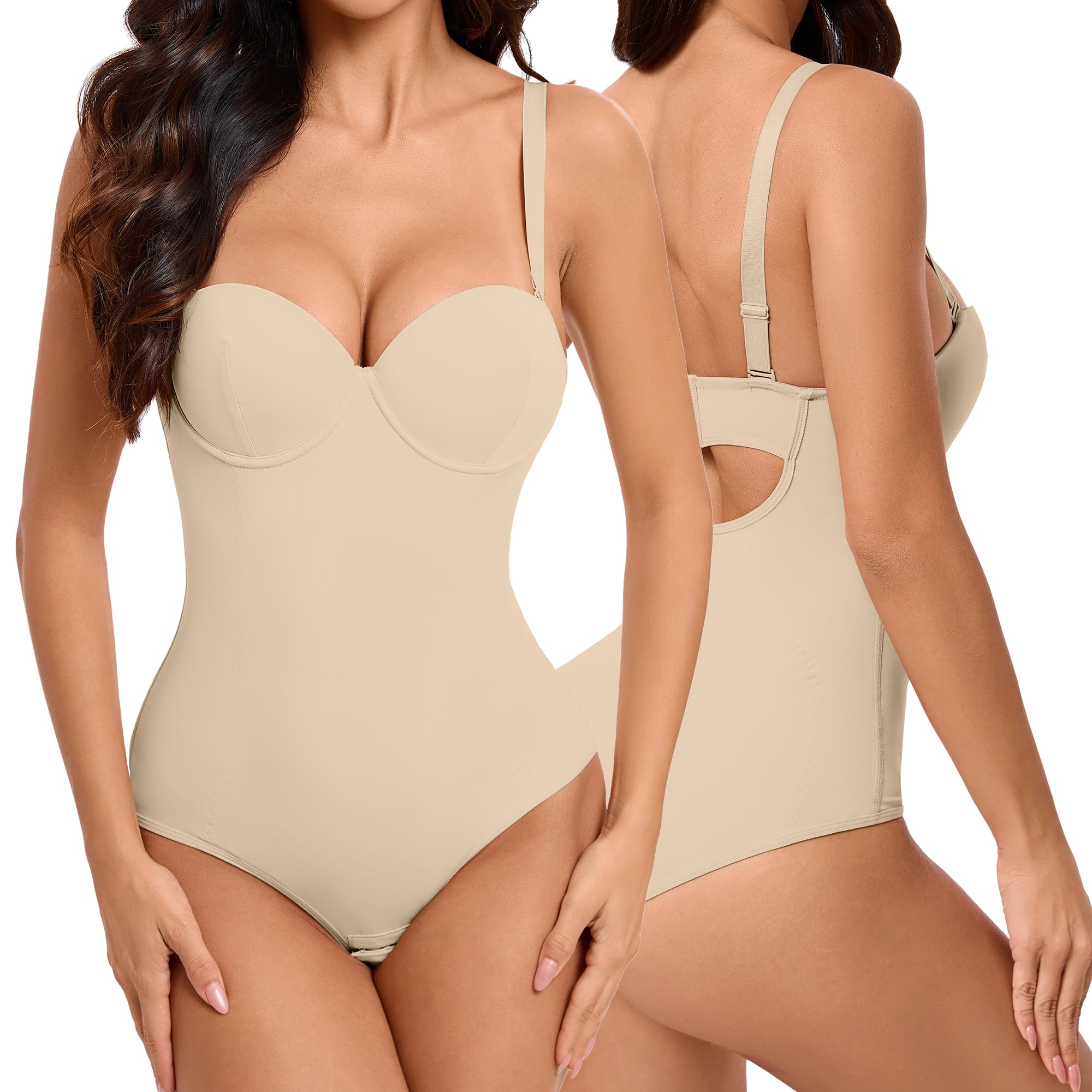 Body sans bretelles avec soutien-gorge intégré - Contrôle du ventre - Body Shaper complet : bretelles amovibles sculptant le dos bas - Forme de compression