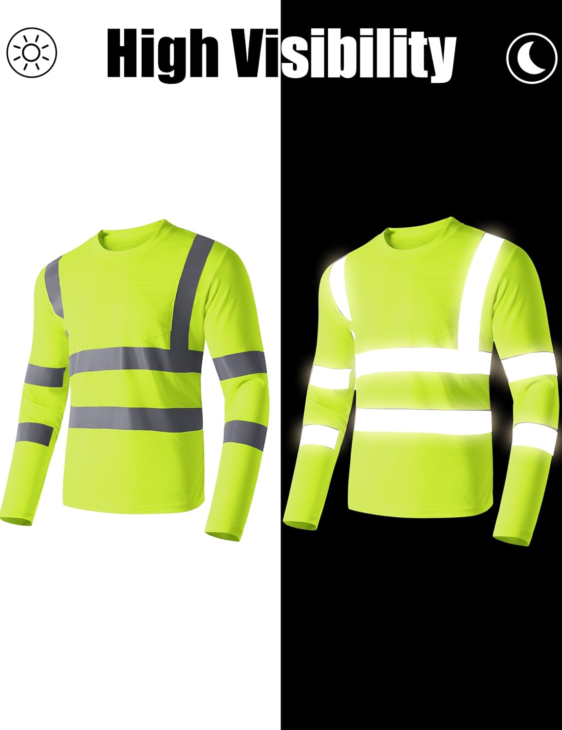 Ubon Hi Vis Shirts for Men, Safety Shirts Long Sleeve High Visibility Reflective Construction Shirts for Work 3-Pack - Image 4