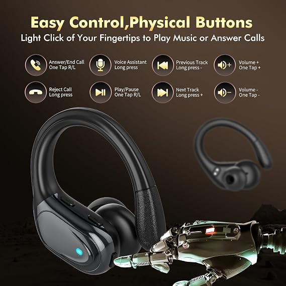 HAOYUYAN Wireless Earbuds, Sports Bluetooth Headphones, 80Hrs Playtime Ear Buds with LED Power Display, Noise Canceling Headset, IPX7 Waterproof Earphones for Workout/Running(Black)