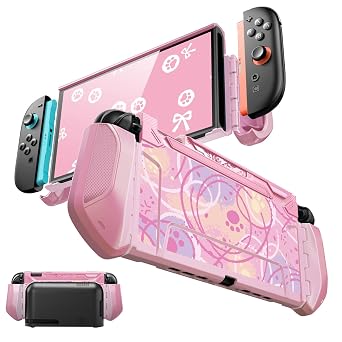 Mumba Cute Paw Case Compatible with Nintendo Switch 2, Graffiti Circle & Footprint Design,One-Piece Protective Cover Shell, [Dock Friendly] [Military-Grade Protection] Quick-Release Joy-Con Pink