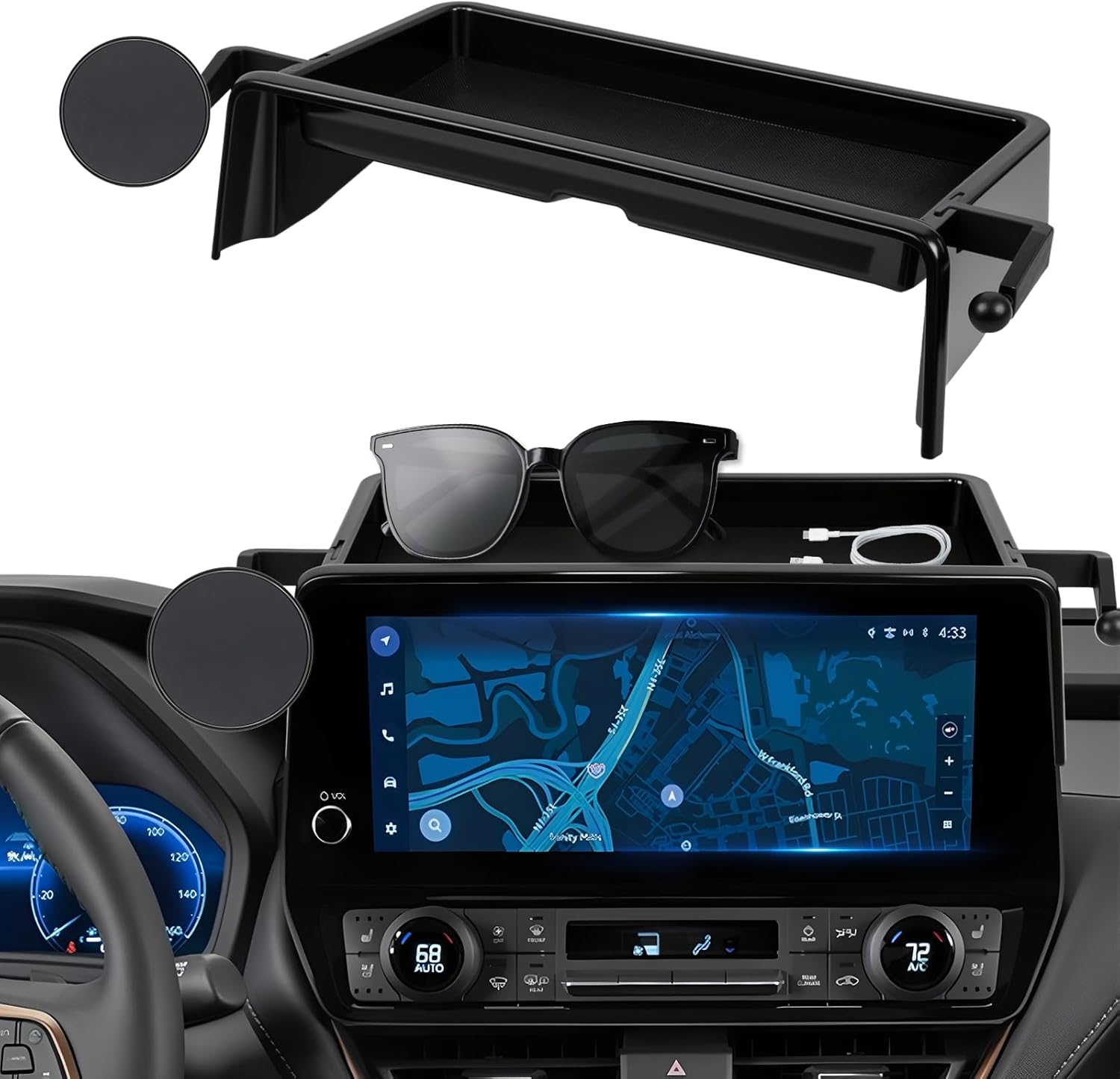 Car Phone Holder Fit for Grand Highlander/Grand Highlander Hybrid 2024-2025 Accessories Dash Organizer with MagSafe Cell Phone Mount 12.3-inch, Cell Phone Automobile Cradles Hands-Free 360° Rotation