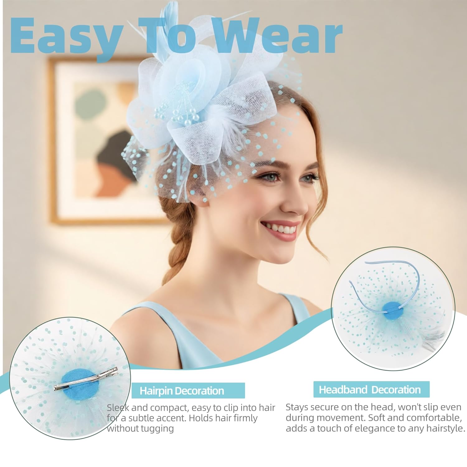 6PCS Vintage Fascinator Hats for Women - Multifunctional Feather Floral Designs in 6 Vivid Colors, Headbands for Tea Party, Weddings , Proms and Diverse Events - Image 3