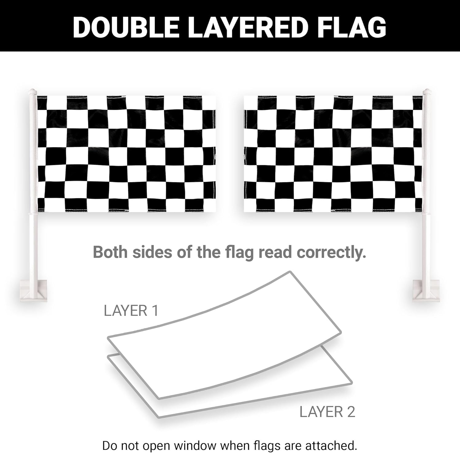 G128 2 Pack: Checkered Car Flag | 11x17 In | Double LiteWeave Pro Series Double Sided Printed 150D Polyester | Flagpole Included | Perfect for Festival Celebrations, Parades