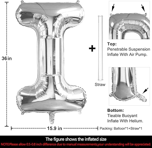 Miniatura 2 de Lovoir Globos plateados grandes de 40 pulgadas con la letra I de gran tamaño, globo de helio de aluminio de Mylar para fiesta de cumpleaños,