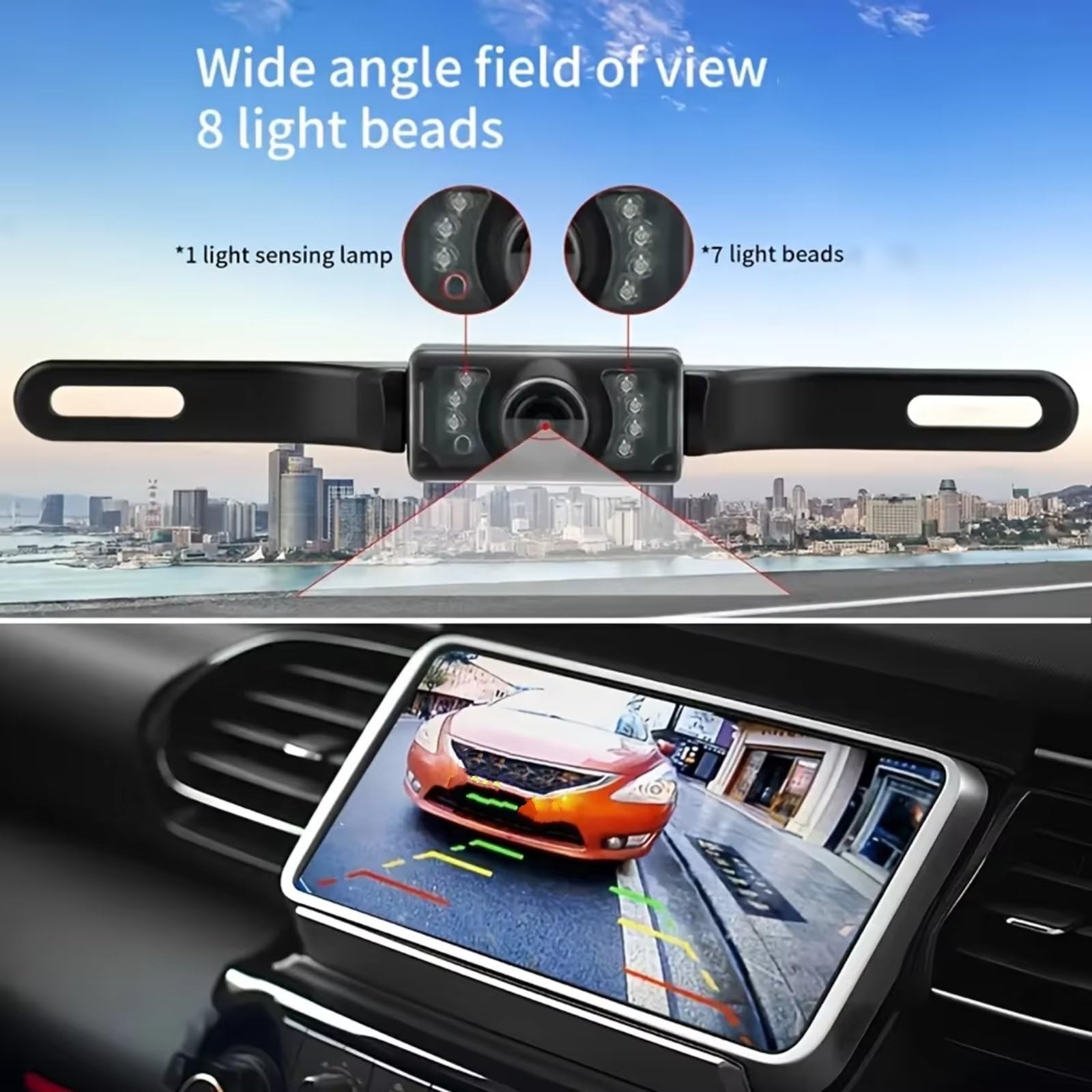 Cámara de respaldo para coche, 8 LED, cámara de respaldo para placa de matrícula, visión trasera de coche, seguridad, conducción, marcha atrás, estacionamiento, repuesto para camioneta, caravana