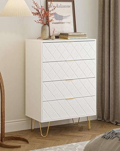 Masupu Cómoda de 4 cajones, cajón, armario de almacenamiento alto con manos y patas de metal dorado, cómoda pequeña para dormitorio, sala de estar, Masupu Cómoda de 4 cajones, cajón, armario de almacenamiento alto con manos y patas de metal dorado, cómoda pequeña para dormitorio, sala de estar,