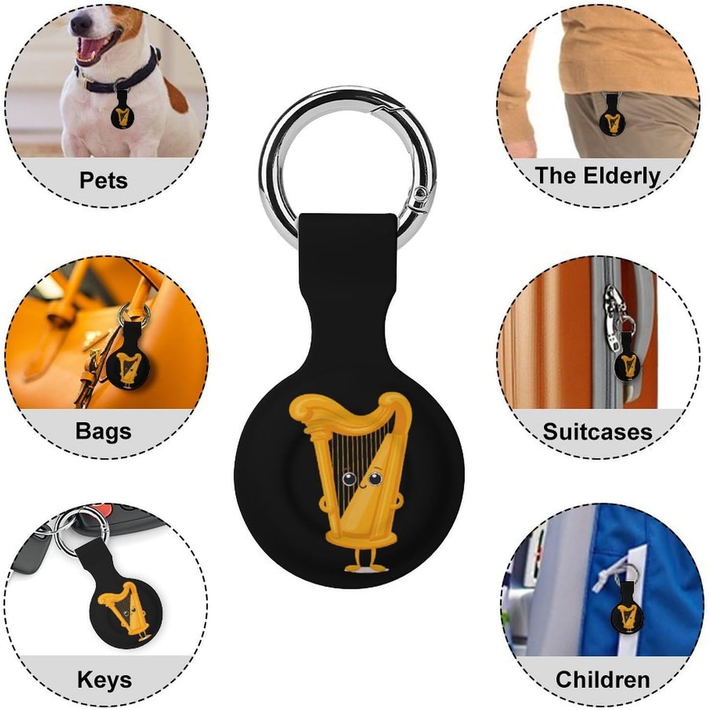Cute Golden Harp Funny Cover Compatible with AirTag | Protective Case GPS Tracker Holder for Wallet Luggage Pets