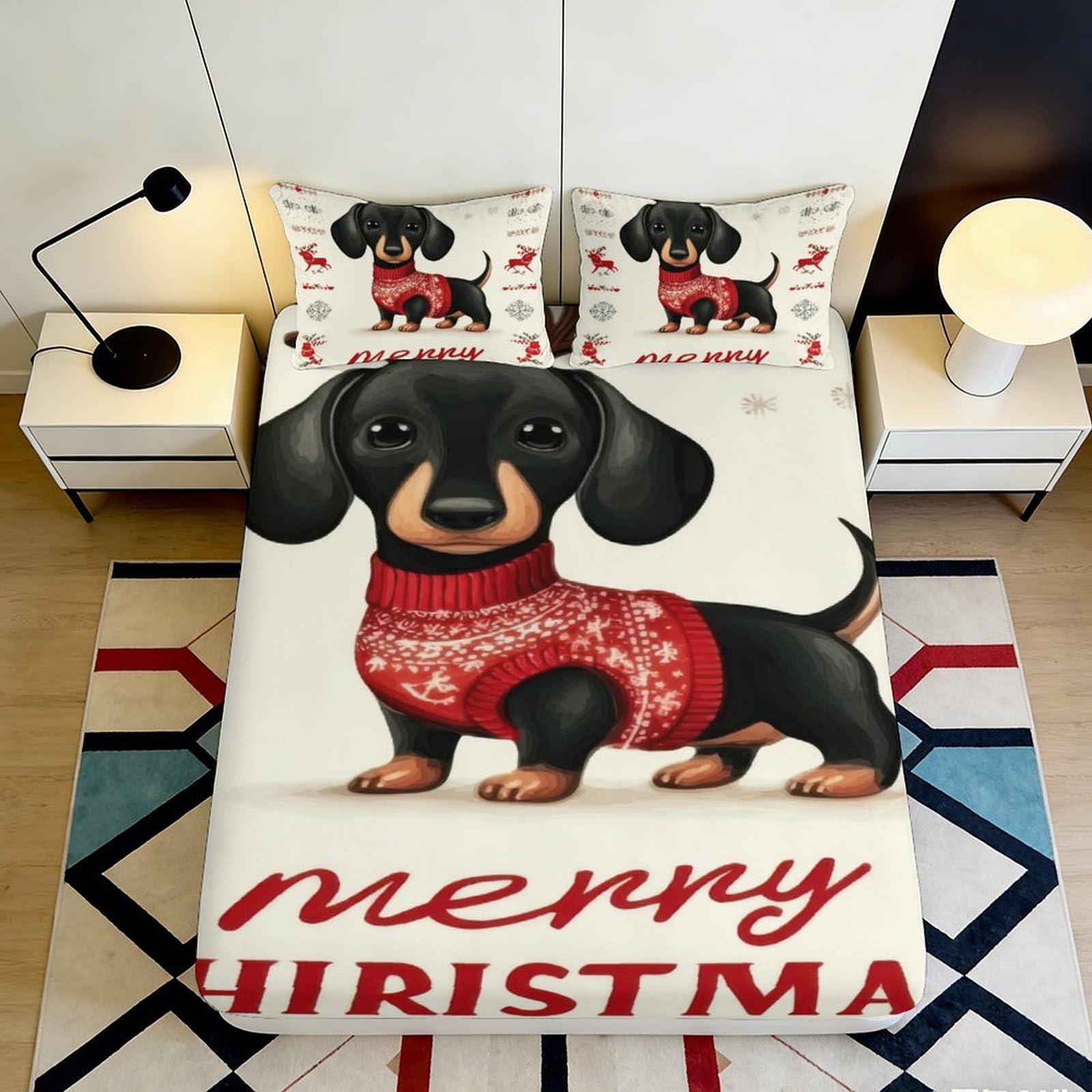 Jqzkxnhpbr Style-3 3D Printed Christmas Dachshund Fitted Sheet Microfiber Soft Breathable Dog Bed Cover For Bedroom Guest Room Decor 90X200x25cm